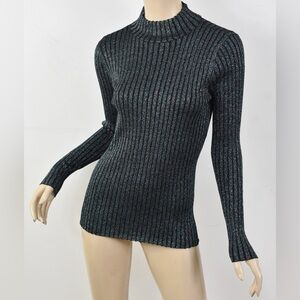 Parker Metallic Ribbed Mock Turtleneck Sweater
